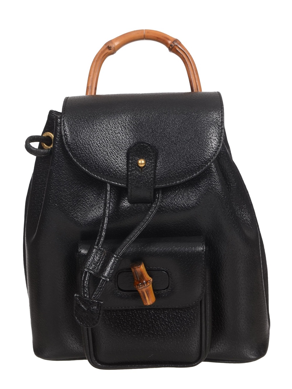 ♥️Gucci Black Leather Black Leather Backpack with Bamboo Handle♥️